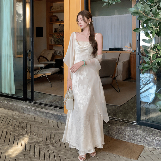 Celeste Satin Maxi Dress – Ivory Elegance 💎🌺🤍