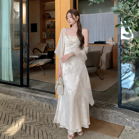 Celeste Satin Maxi Dress – Ivory Elegance 💎🌺🤍
