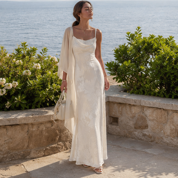 Celeste Satin Maxi Dress – Ivory Elegance 💎🌺🤍