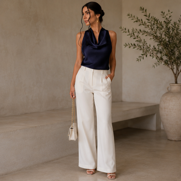 Aura Flowing Top & Structured Shorts Set