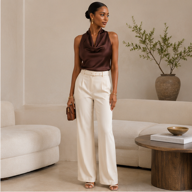 Aura Flowing Top & Structured Shorts Set