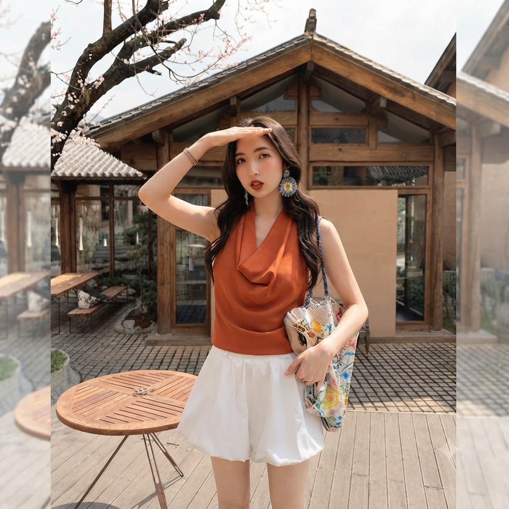 Aura Flowing Top & Structured Shorts Set