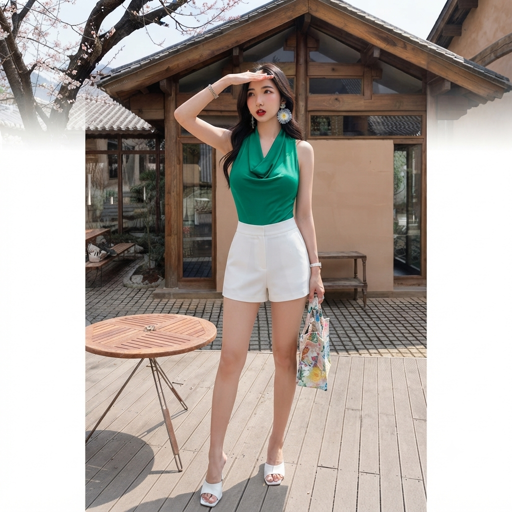 Aura Flowing Top & Structured Shorts Set