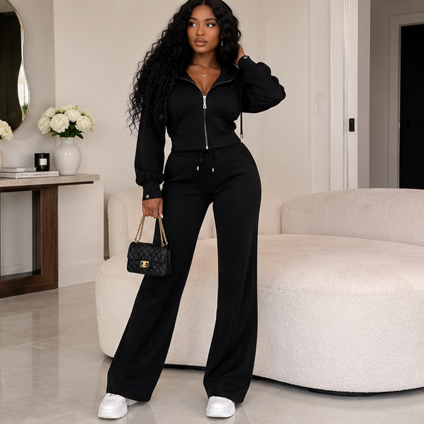 Zip-Up Hoodie Wide-Leg Set