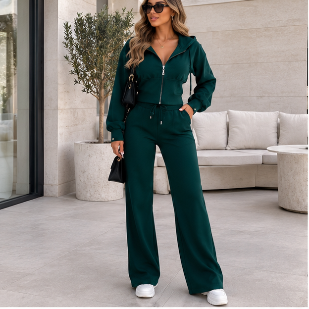 Zip-Up Hoodie Wide-Leg Set