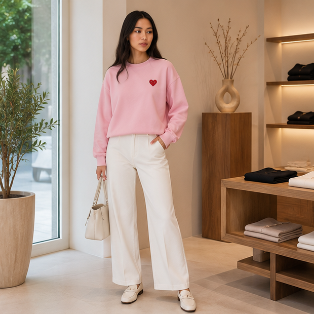 🤍 Heart Embroidered Oversized Sweatshirt 🌺🛍️✨