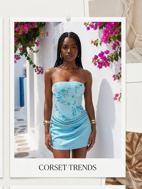 Floral Embroidered Satin Corset Mini Dress – Elegant Lace-Up Back 🤍🌺