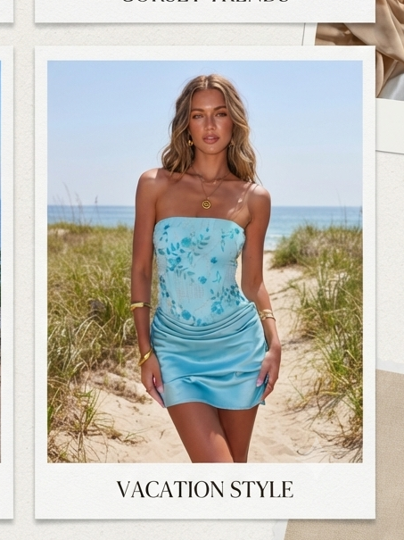 Floral Embroidered Satin Corset Mini Dress – Elegant Lace-Up Back 🤍🌺