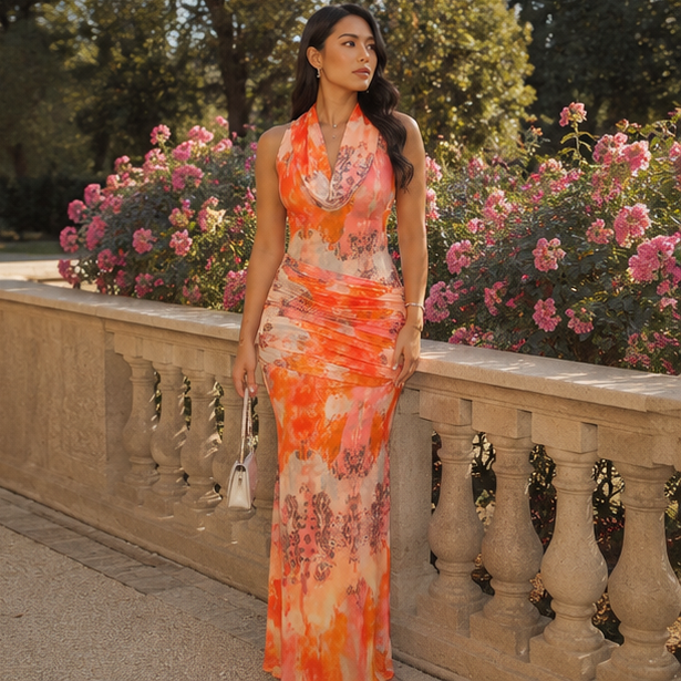 Aurora Sunset Ruched Maxi Dress🥰🌺