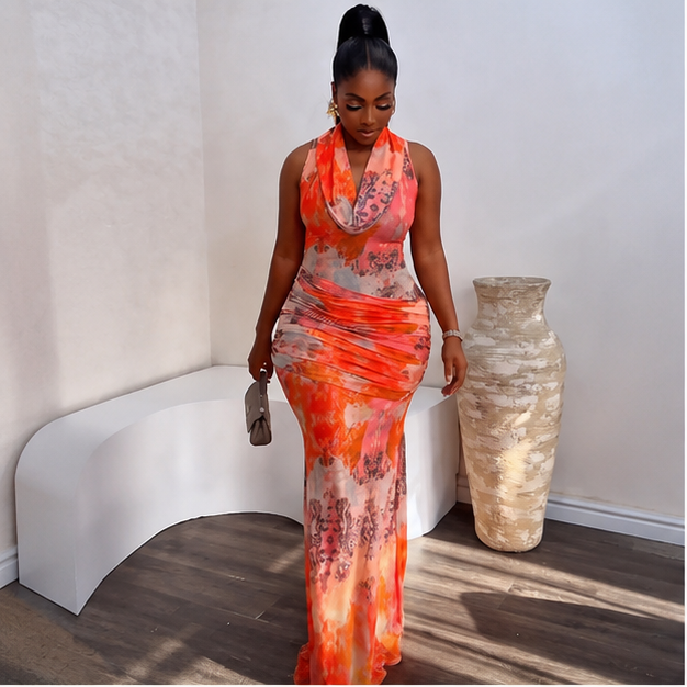 Aurora Sunset Ruched Maxi Dress🥰🌺