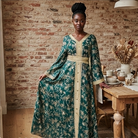 Robe Caftan Élégance Orientale - Édition Broderies Dorées 🤍🌺