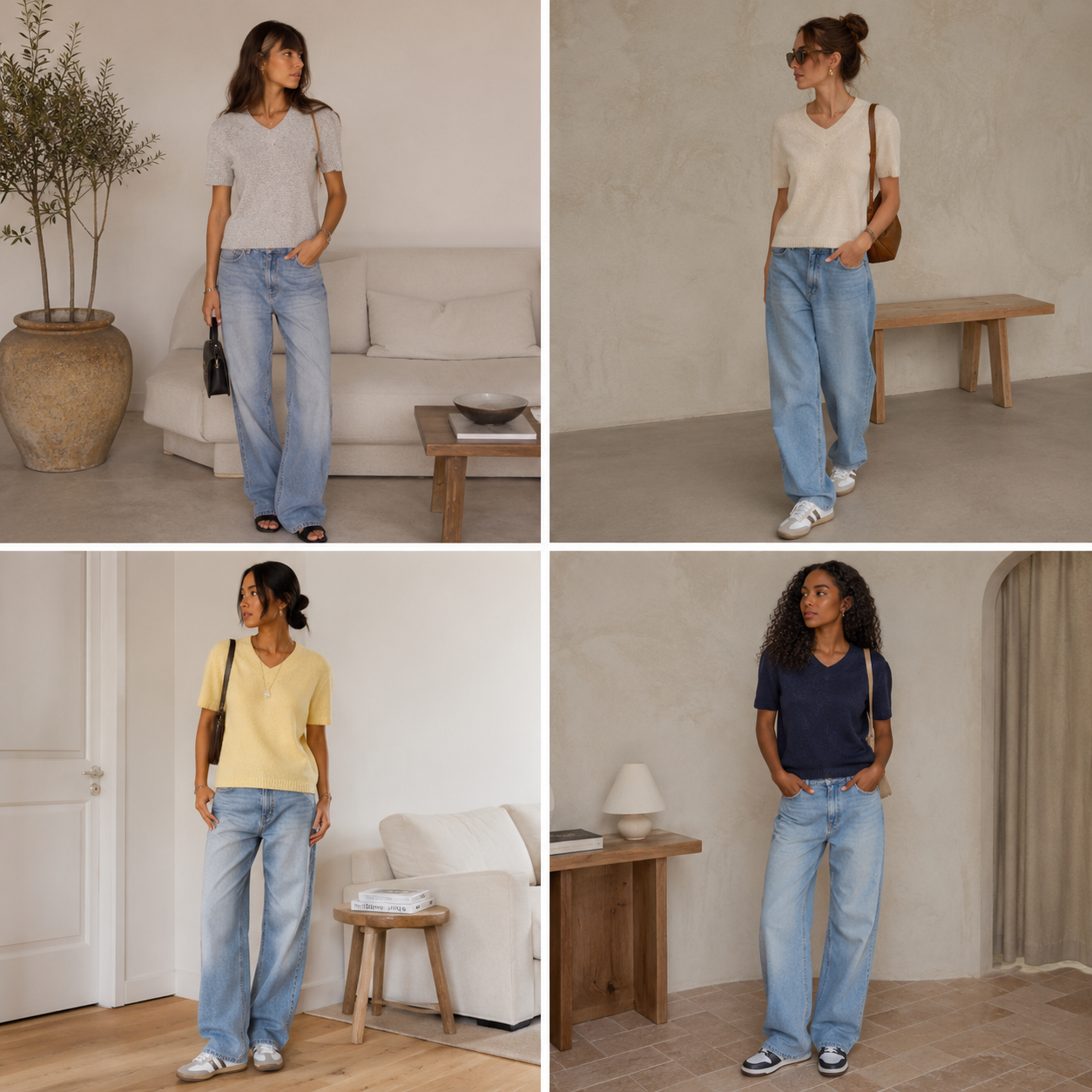 🇬🇧🩶Women’s Chic Knit Top & Wide-Leg Denim Jeans Set🌺🛍️