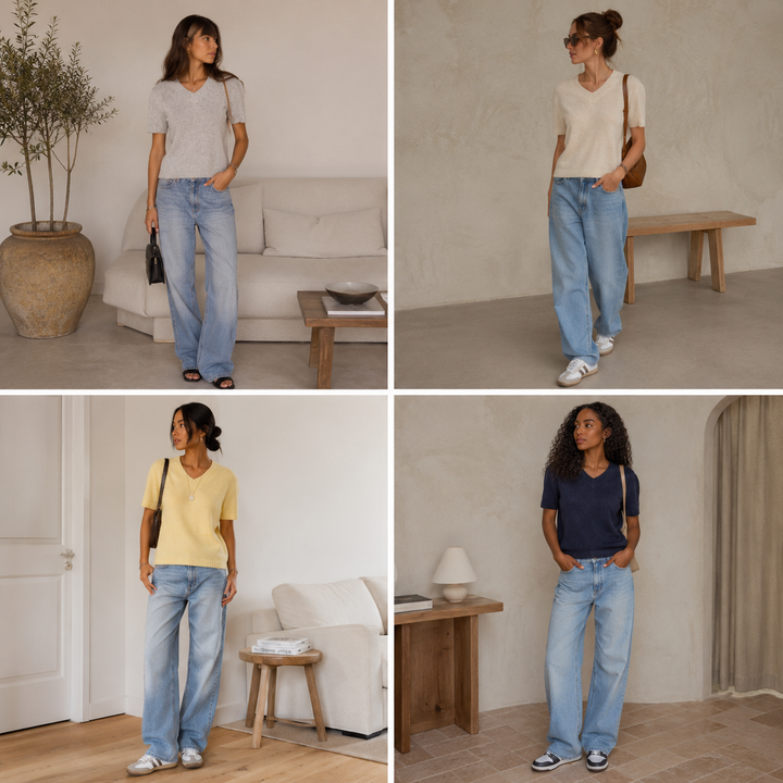 🇬🇧🩶Women’s Chic Knit Top & Wide-Leg Denim Jeans Set🌺🛍️