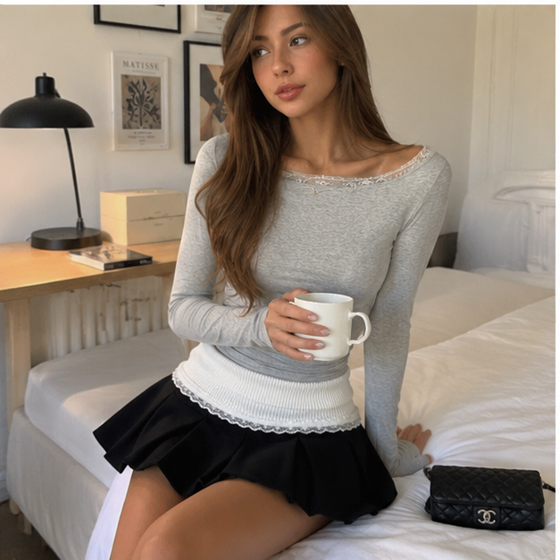 Coquette Lace Pleated Mini Skirt 🤍🎀