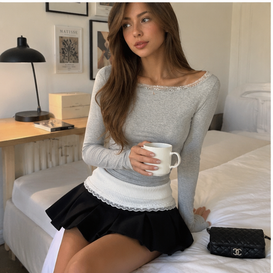 Coquette Lace Pleated Mini Skirt 🤍🎀