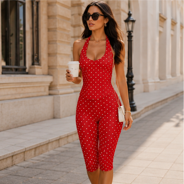 💛 ✨ Bella Polka Dot Halter Jumpsuit ✨