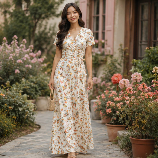🌸 Elegant Floral Wrap Maxi Dress 👗