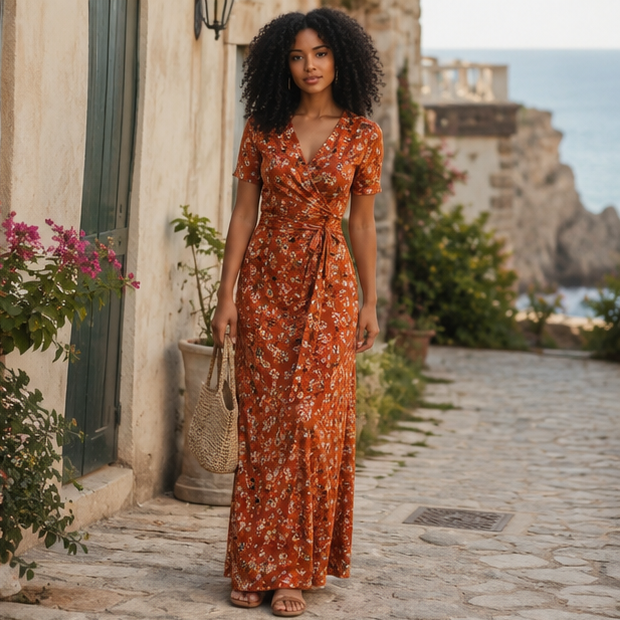 🌸 Elegant Floral Wrap Maxi Dress 👗
