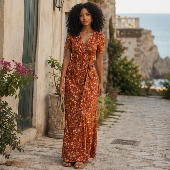 🌸 Elegant Floral Wrap Maxi Dress 👗